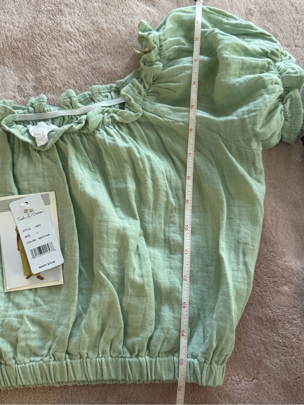 Woman Sage Green Two-Piece Puff Sleeve Top & Maxi Skirt Set - Picture 15 of 16